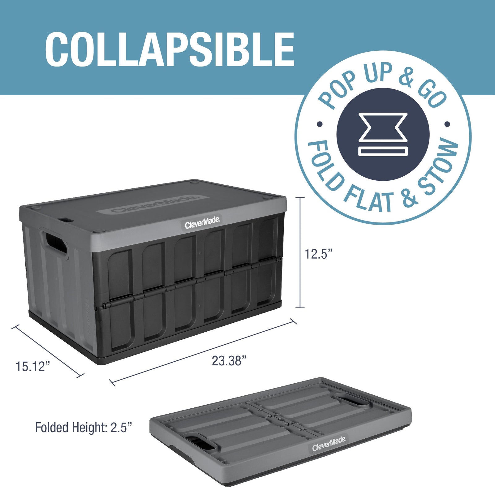 Collapsible Storage Bin with Lid | 62L | 3-Pack