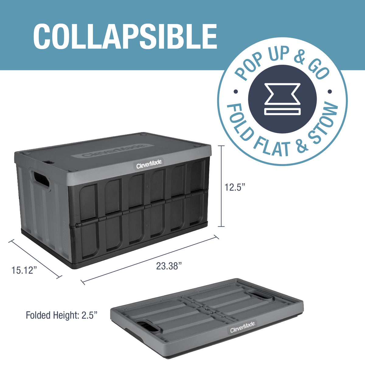 Collapsible Storage Bin with Lid | 46L | 3-Pack